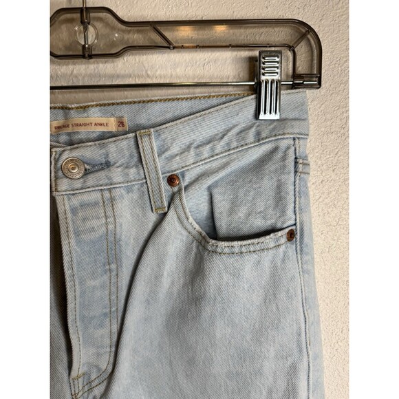 Levi’s Premium Womens Distressed Light Wash Ribcage Straight Ankle Jeans Size 26 - Picture 7 of 12